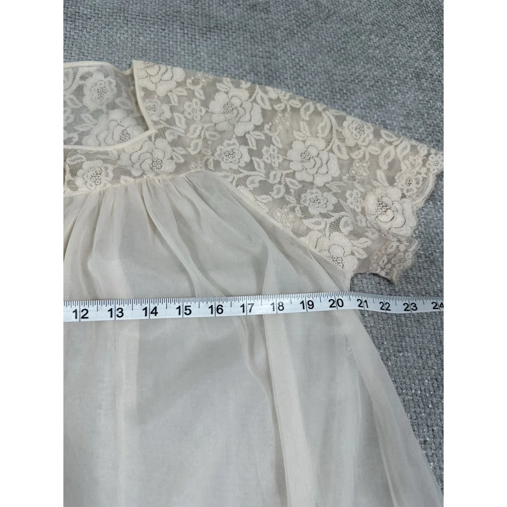 Vintage Lorraine Robe Womens Medium Beige 50s 60s Pegnoir Lace Read - Picture 5 of 11